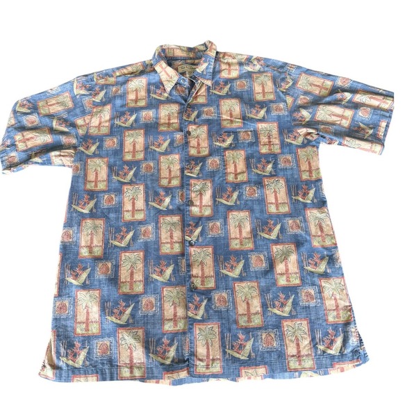Tori Richard Vintage Men's Short Sleeve Button Down Shirt Palm trees Large - Picture 1 of 4